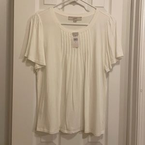 LOFT White Ruffle T-Shirt